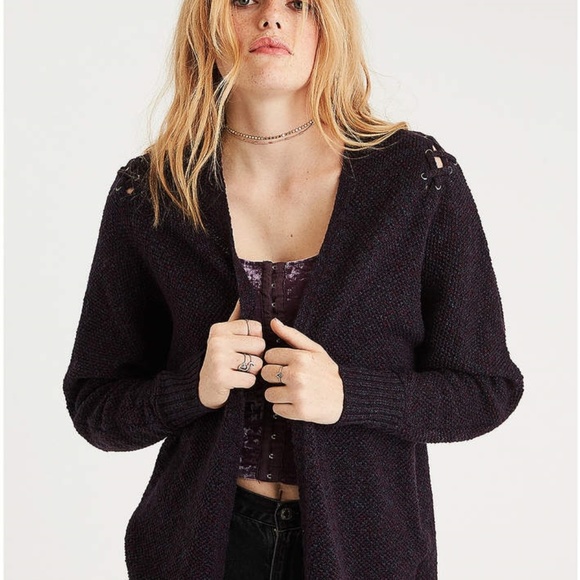 AE // Lace-Up Shoulder Open Cardigan - Picture 3 of 9